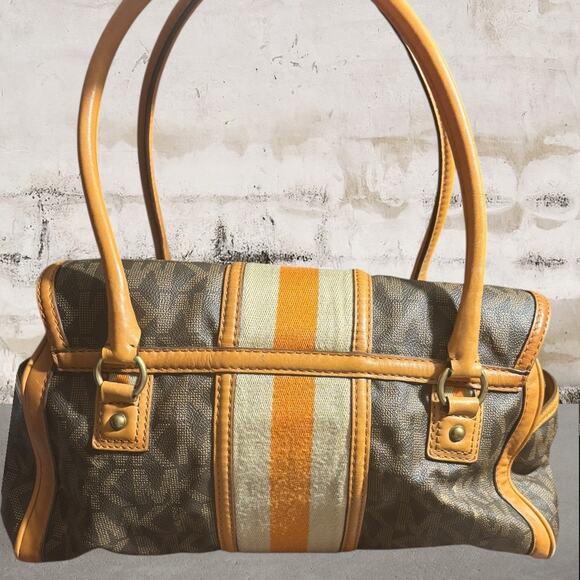 Michael Kors Brown Monogram Racer Stripe Orange & White Large Satchel or Mask - Picture 4 of 8